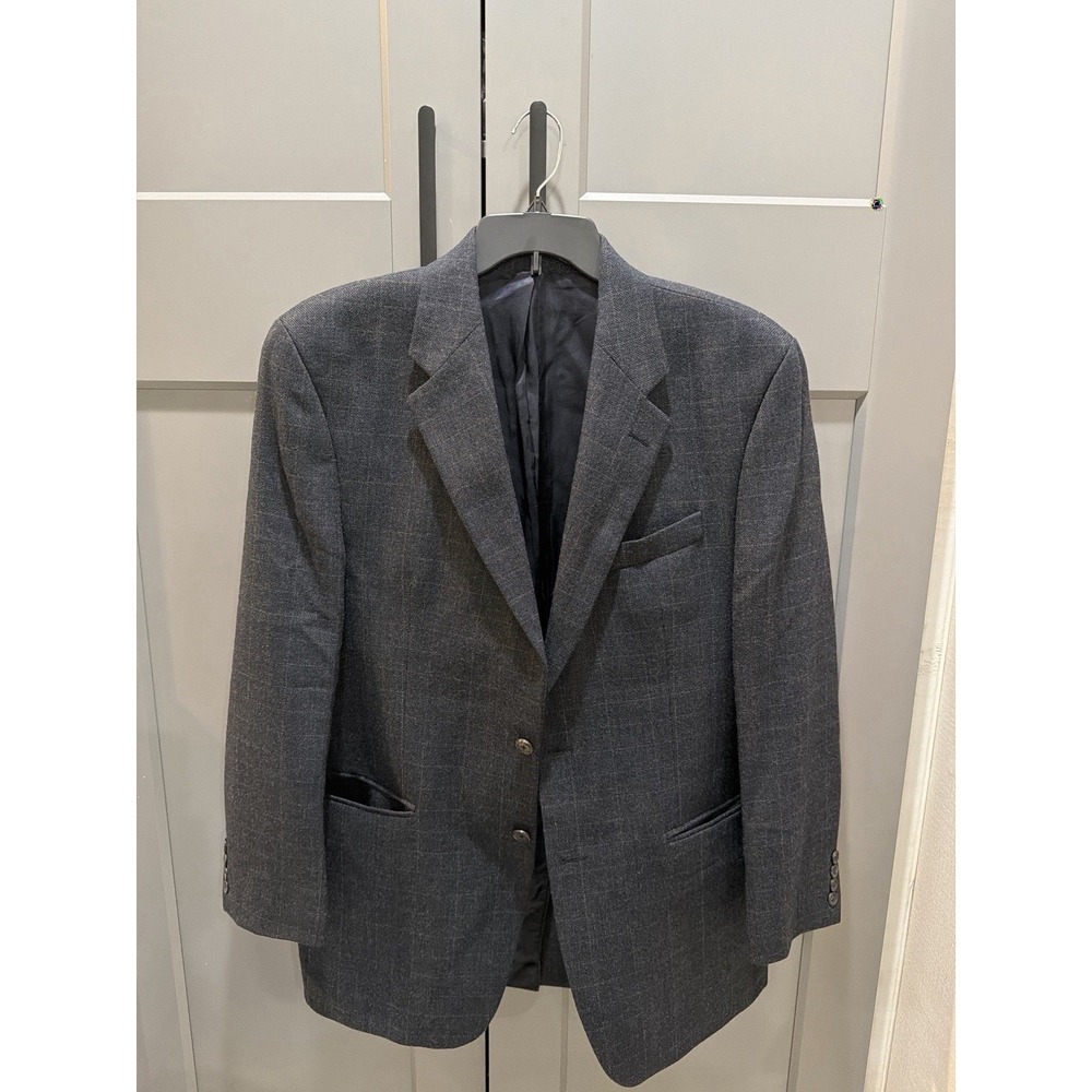 Chaps Ralph Lauren Men's Blazer  42L Pure New WoolGray Windowpane Made in Canada